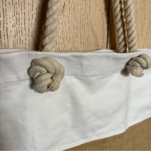 White Canvas And Burlap Tote Bag - Picture 9 of 10